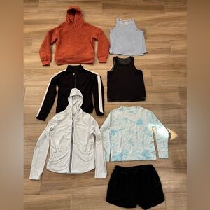Athleta Girls Clothing Lot- 3 Jackets, 3 Tops, 1 Shorts